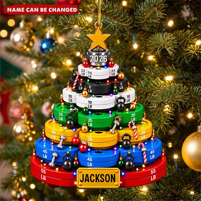Lift Up Your Christmas: Personalized Weight Plate Wooden Ornament - Custom Fitness Holiday Gift for Gym Lovers