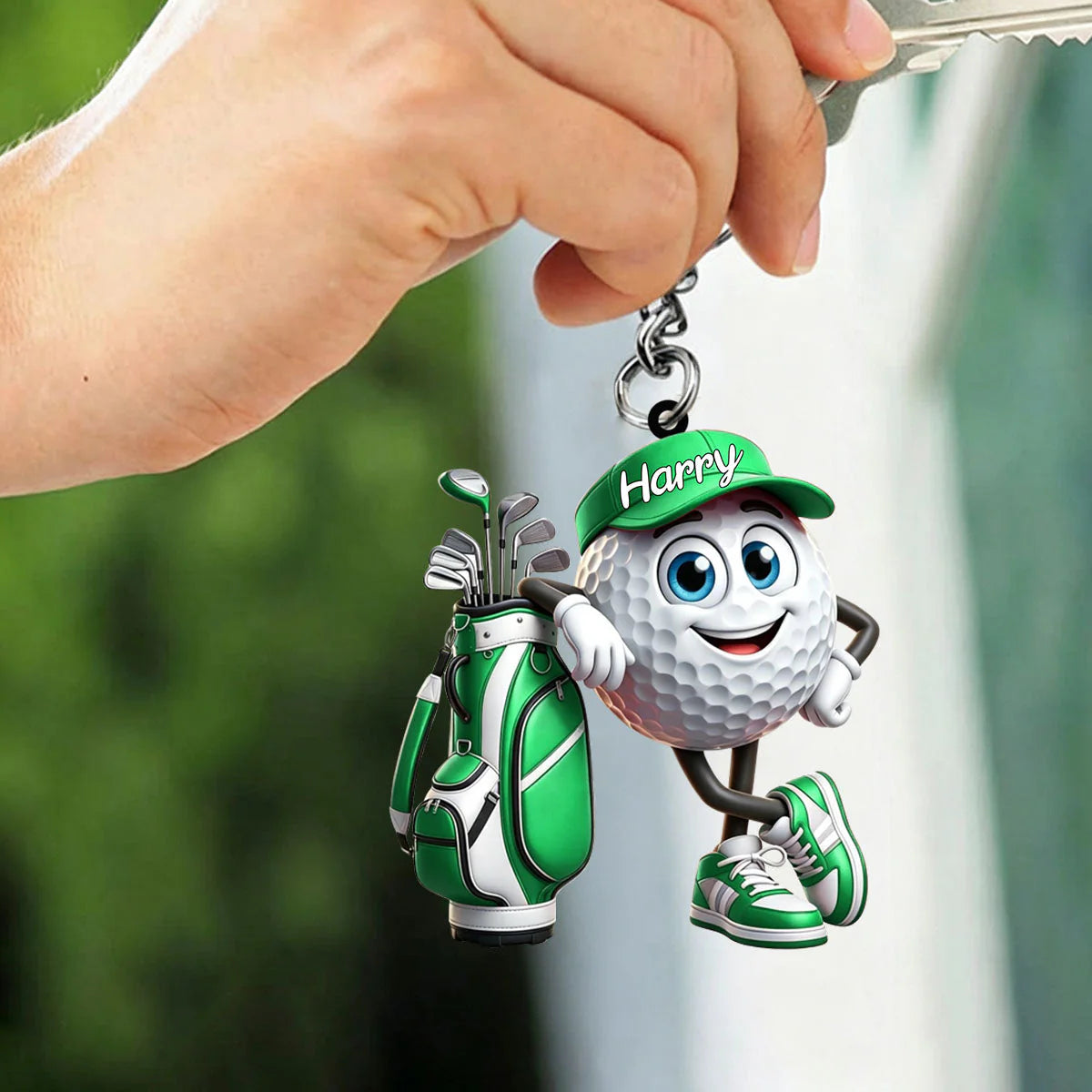 Keychain material and size view - Personalized Golf Keychain