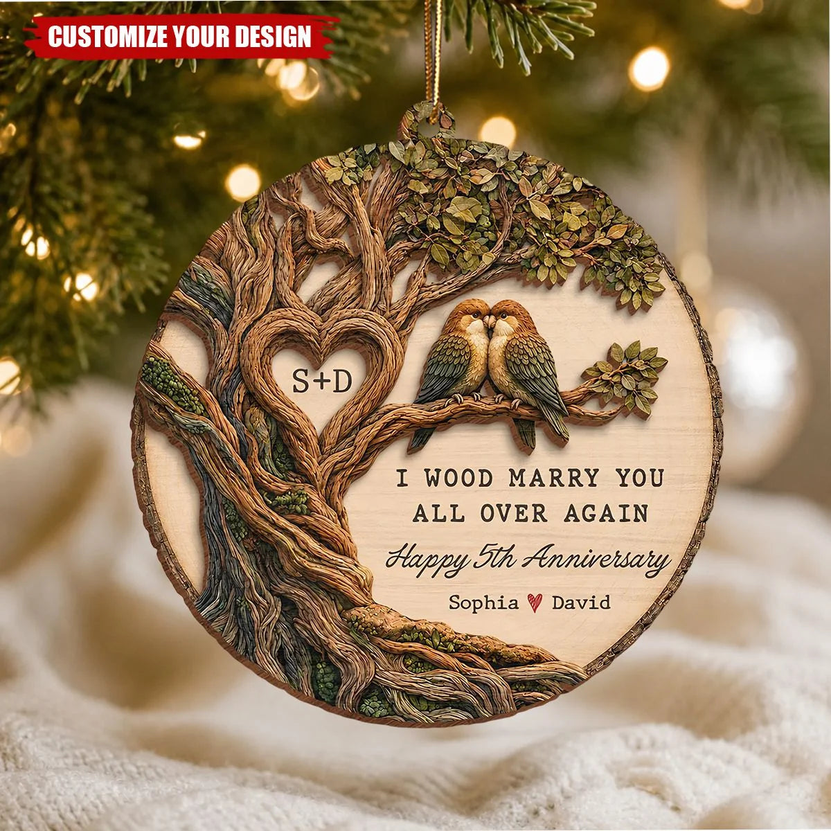 I Wood Marry You All Over Again - Personalized Wooden Ornament for Couples Anniversary