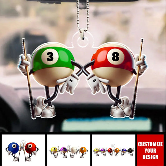 Custom Billiard Balls Acrylic Car Ornament - Personalized Pool Player Keepsake Gift for Friends