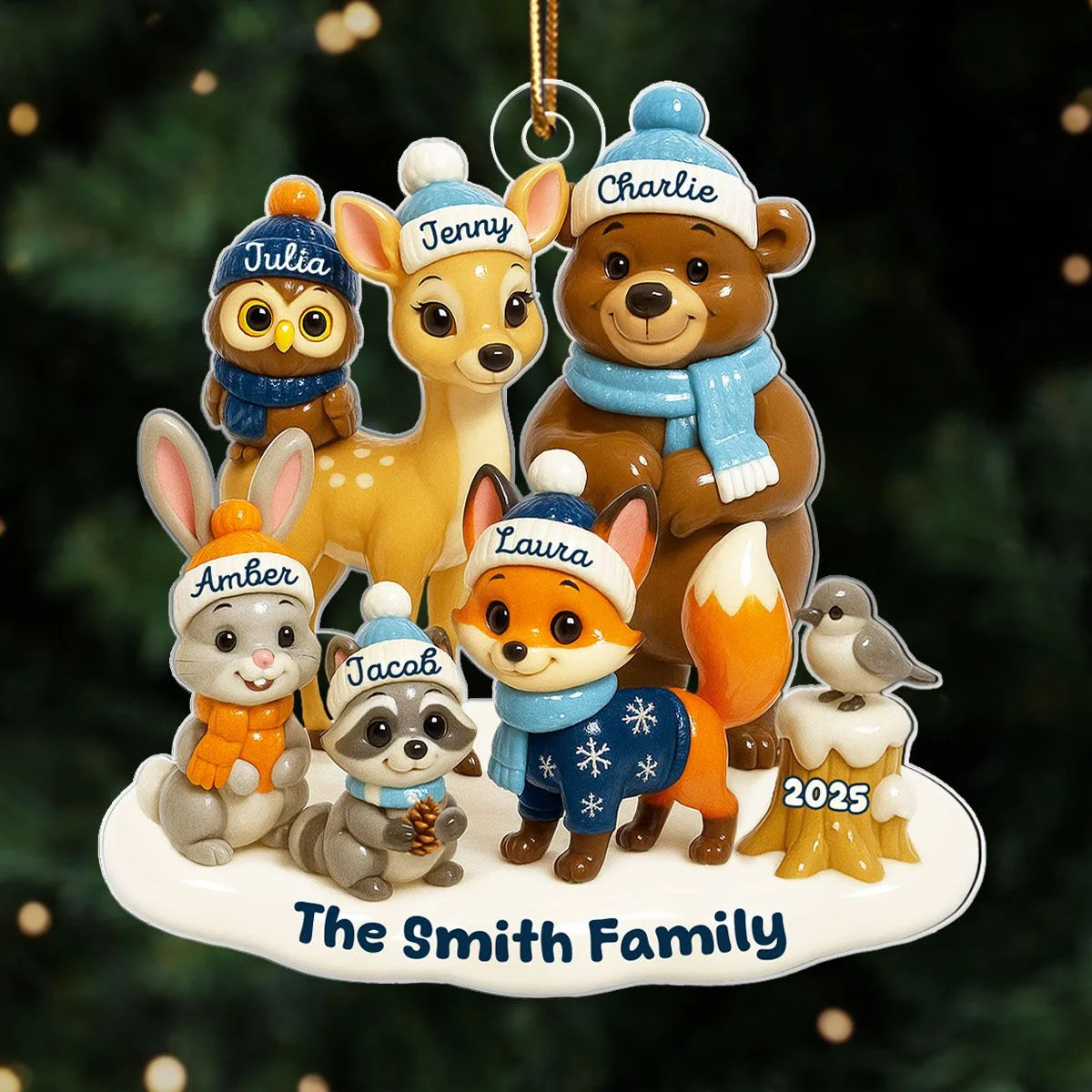 Woodland Animal Family Personalized Acrylic Ornament - Custom Christmas Keepsake for Mom & Dad
