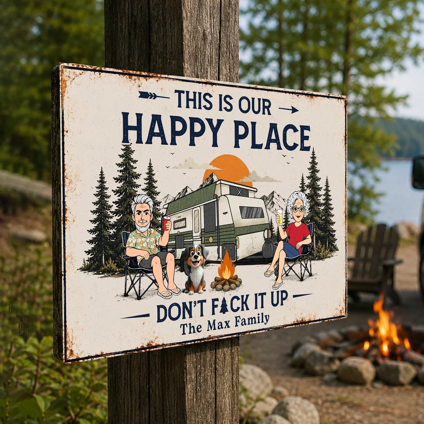 Custom Camping Metal Sign for Family with personalized design details for meaningful gifting image 6