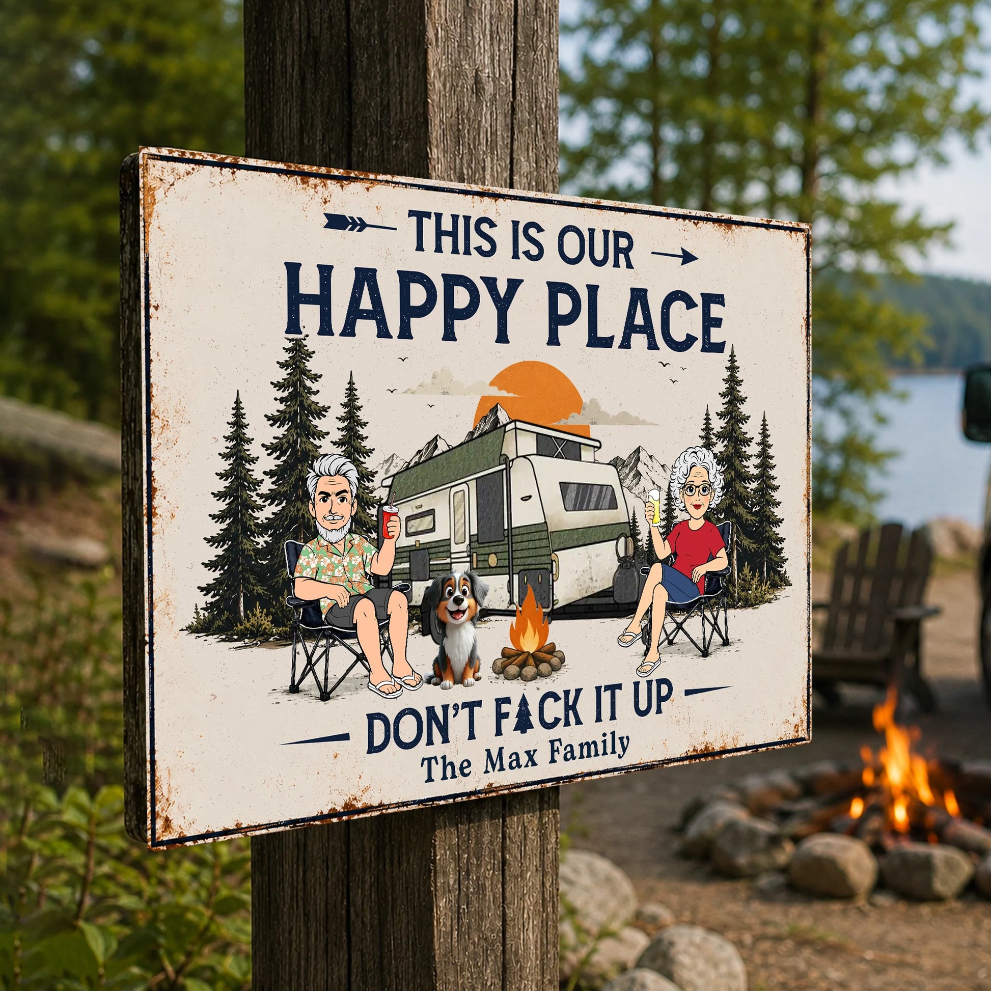 Custom Camping Metal Sign for Family with personalized design details for meaningful gifting image 6