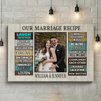"Our Marriage Recipe" Personalized Photo Canvas / Poster - Custom Anniversary Wall Art Decor for Couples