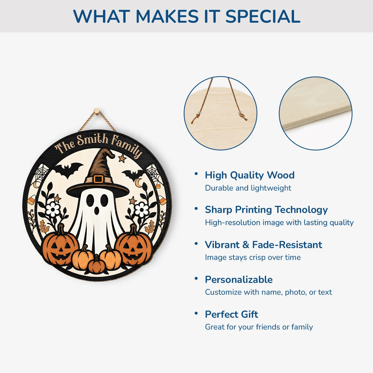 Wood Sign material and size view - Personalized Halloween Wood Sign