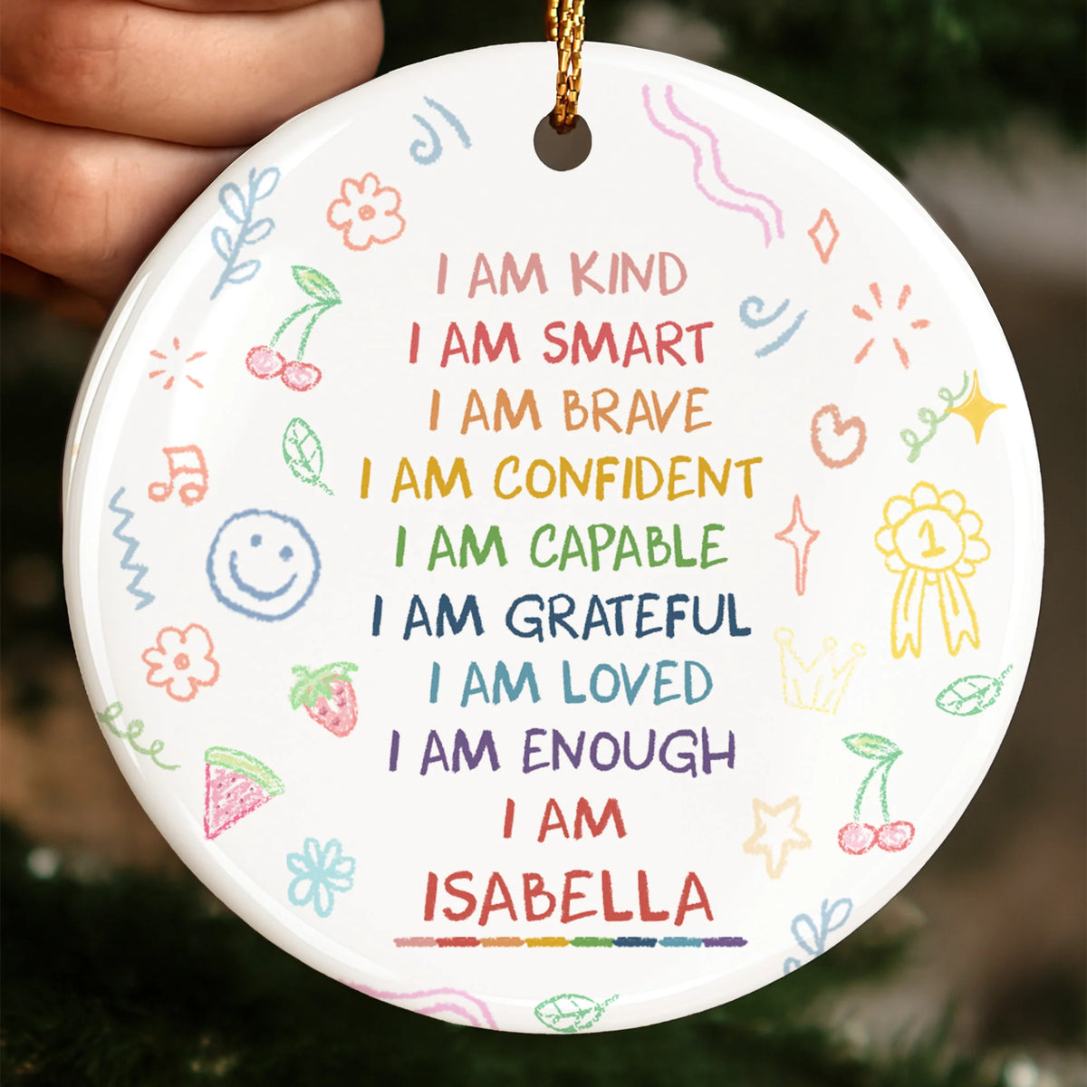 "I Am Kind, Smart, and Brave" Personalized Affirmation Ceramic Ornament - Keepsake for Daughter and Granddaughter