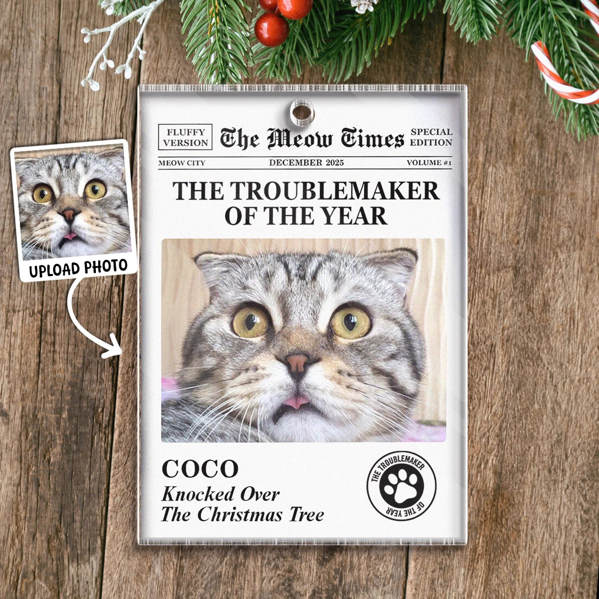 "The Troublemaker Of The Year" Personalized Pet Photo Acrylic Ornament - Custom Gift for Pet Lovers