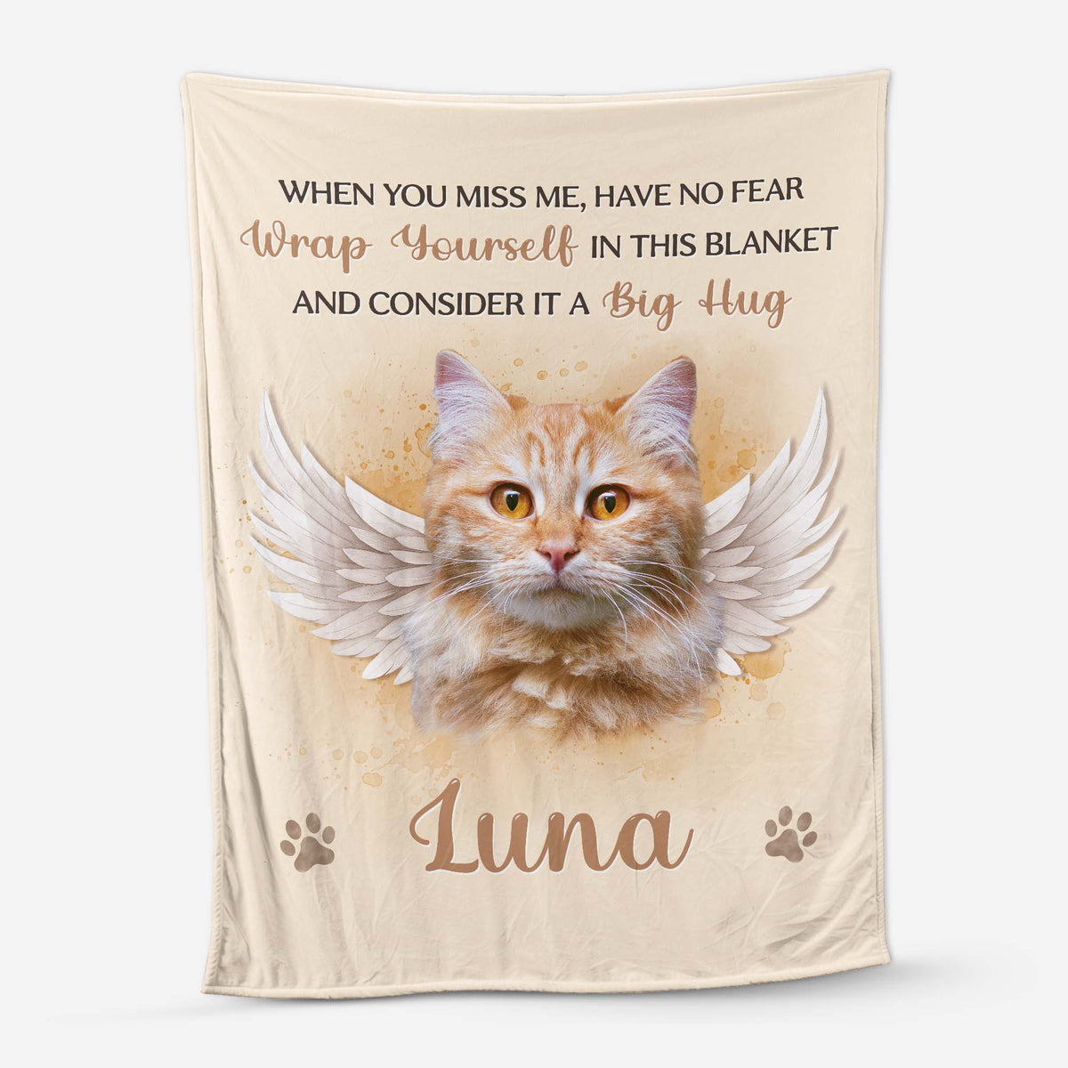 "Wrap Yourself in a Hug" Personalized Cat Photo Memorial Blanket - Custom Gift for Cat Lovers