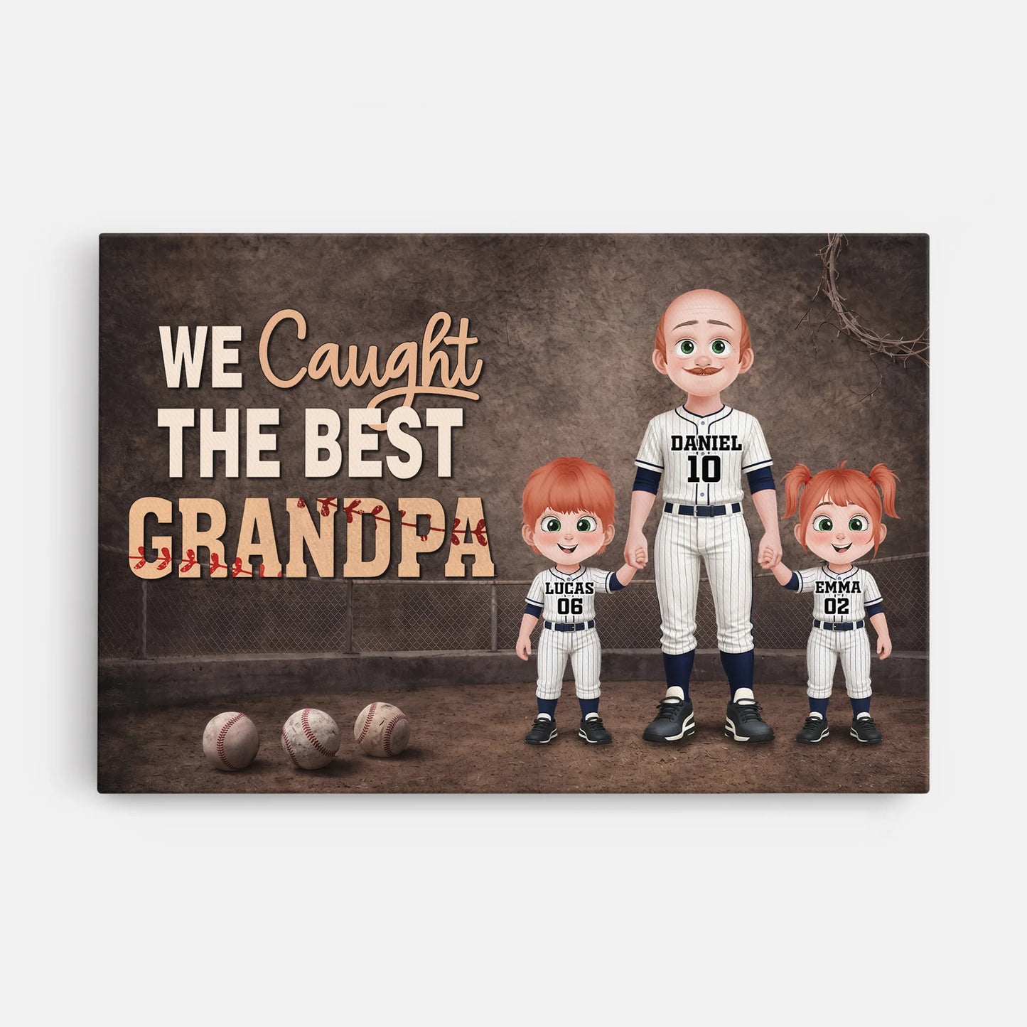 We Caught The Best Personalized Baseball Canvas / Poster - Custom Wall Art Gift for Grandma & Grandpa