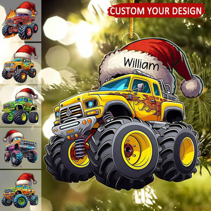 Personalized Monster Truck Christmas Acrylic Ornament - Custom Name Holiday Keepsake