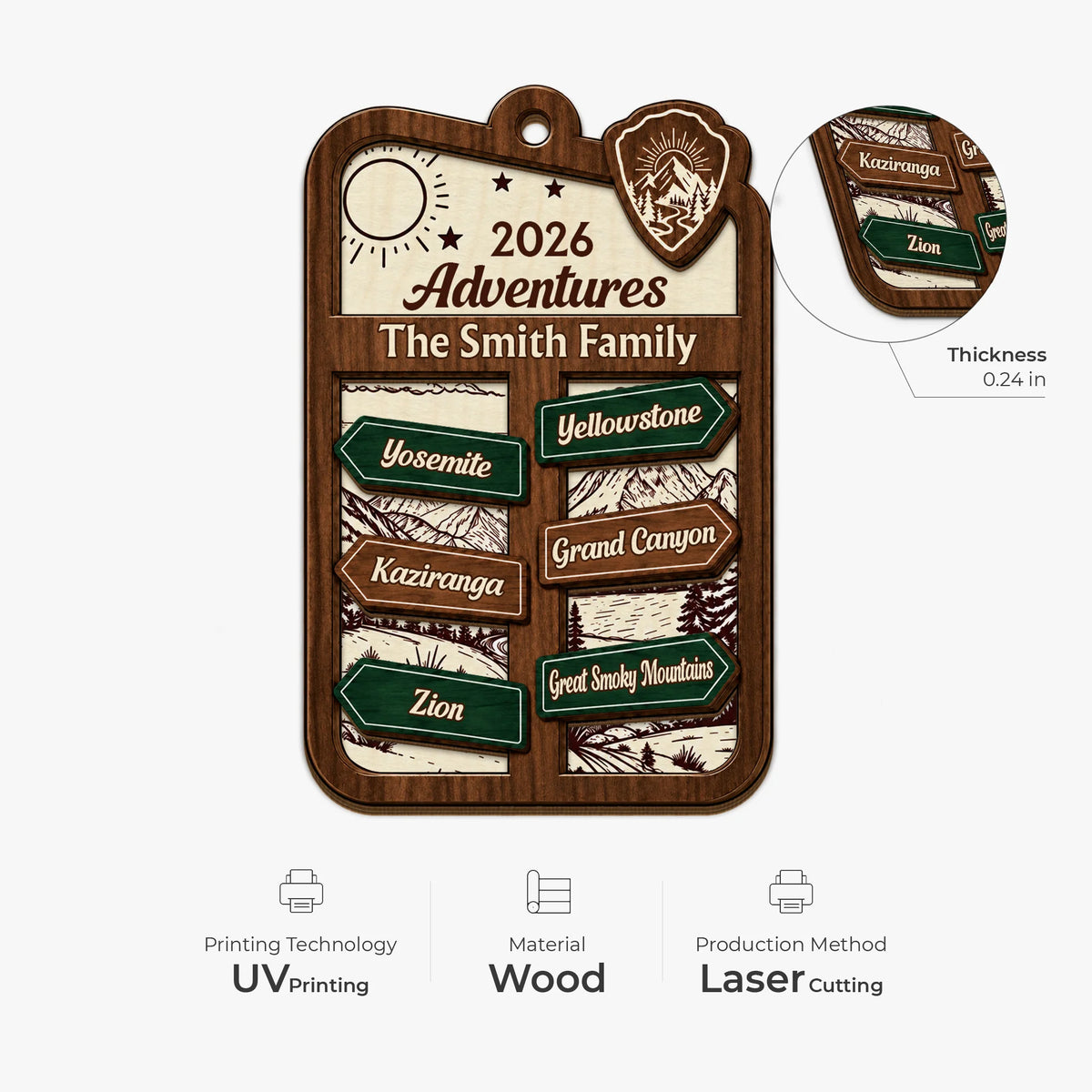 2026 Adventures Personalized Wooden Ornament - Custom Family Travel Keepsake Gift