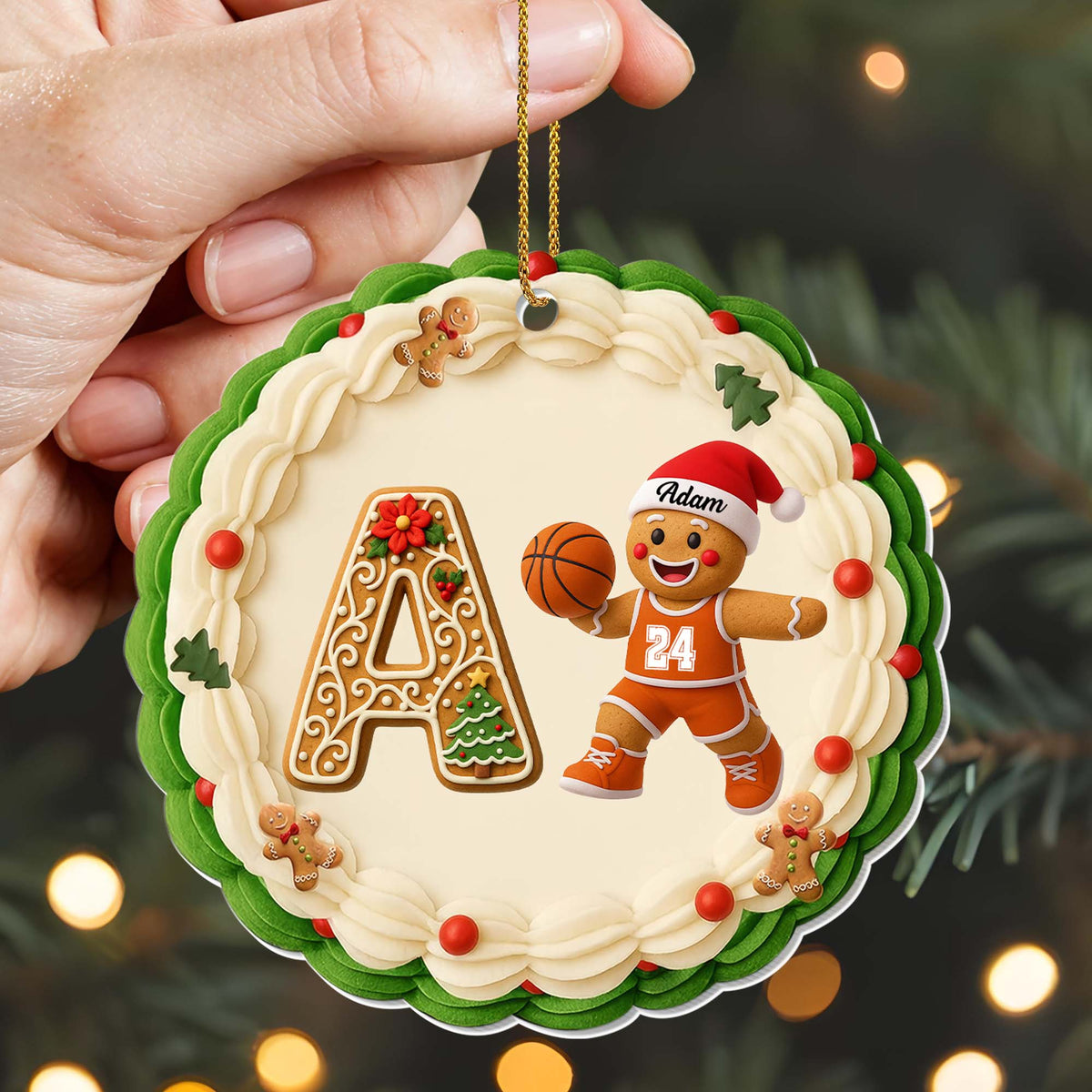Customizable Christmas Ornament With Gingerbread And Basketball
