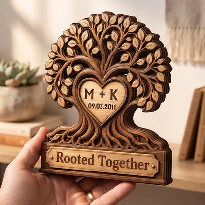 Rooted Together Personalized Wooden Block - Custom Anniversary Gift for Couples