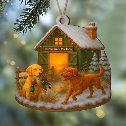Personalized Duck Hunting Dog Wood Ornament - Custom Farm Name Christmas Gift