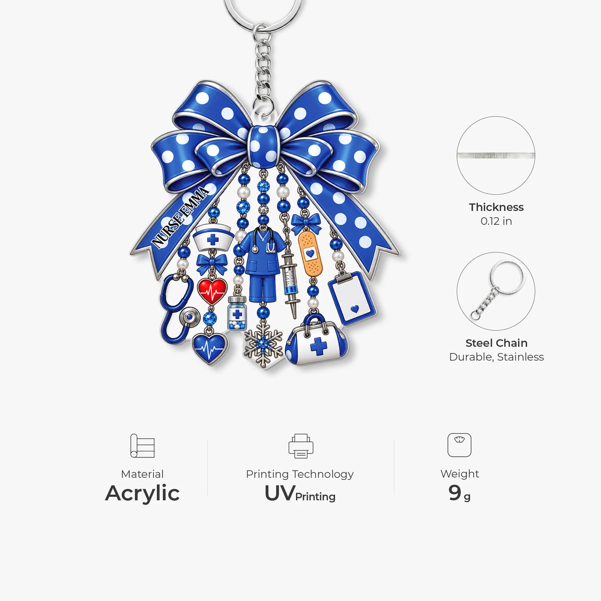 Personalized Nurse & Doctor Bow Acrylic Keychain - Custom Medical RN Name Gift Charm