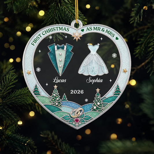 "First Christmas As Mr & Mrs" Personalized Acrylic Ornament - Keepsake Gift for Couples