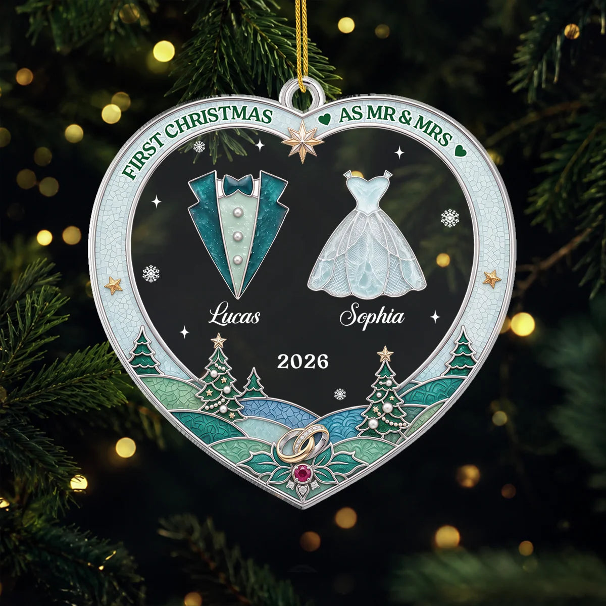 "First Christmas As Mr & Mrs" Personalized Acrylic Ornament - Keepsake Gift for Couples