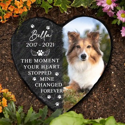 Memorial, Pet Lovers, Cat Lovers, Dog Lovers - Custom Photo Memorial Missed Beyond Words - Personalized Heart Memorial Garden Stone

