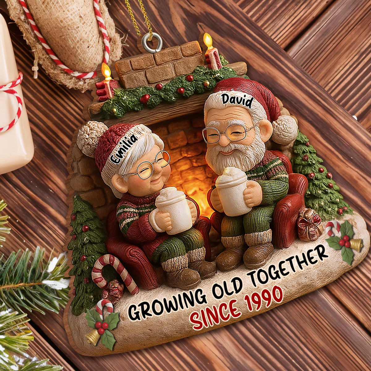 Growing Old Together Personalized Wood Ornament - Couples Christmas Holiday Gift