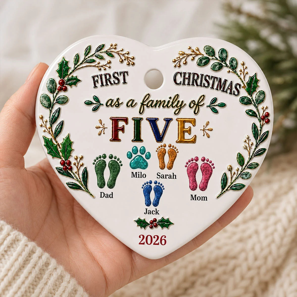 First Christmas as a Family - Personalized Ceramic Ornament Keepsake for New Parents