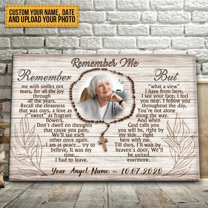 Remember Me Personalized Memorial Photo Canvas / Poster - Custom Wall Art for Lost Loved One Keepsake