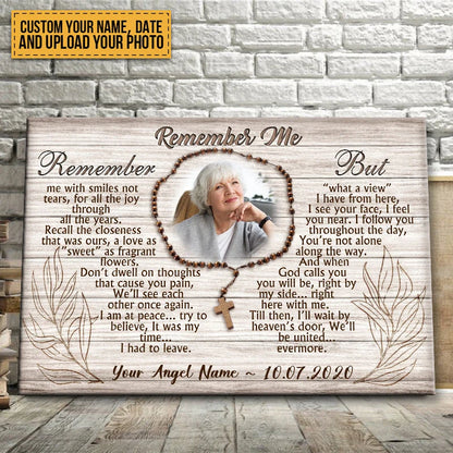 Remember Me Personalized Memorial Photo Canvas / Poster - Custom Wall Art for Lost Loved One Keepsake