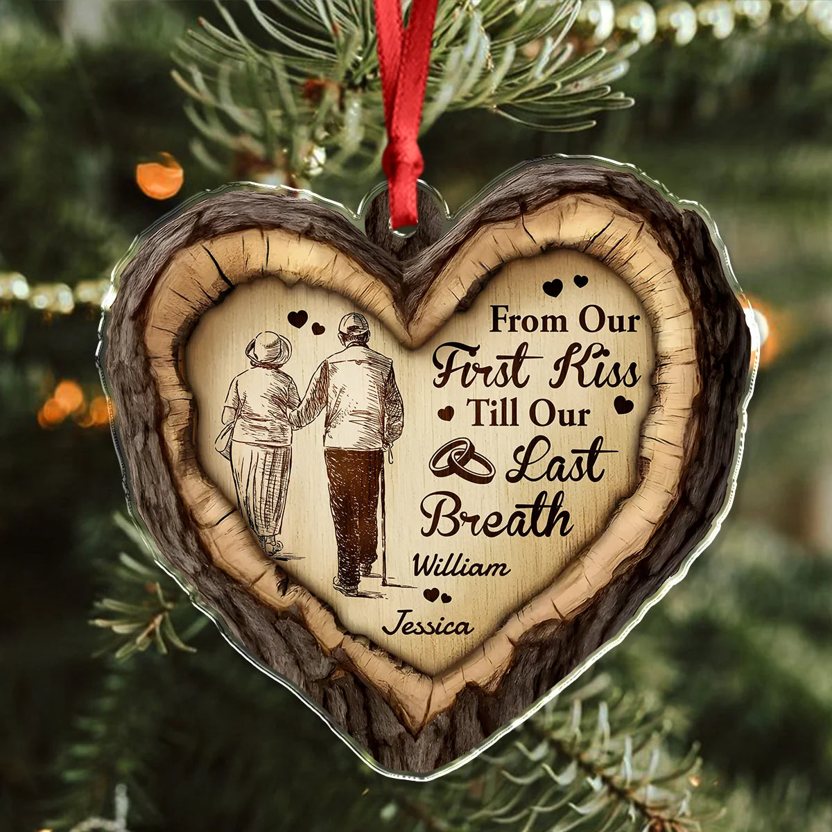 "From Our First Kiss Till Our Last Breath" Personalized Acrylic Ornament - Custom Anniversary Christmas Keepsake for Couples
