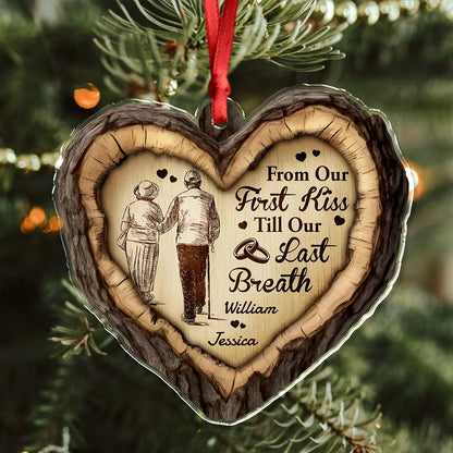 "From Our First Kiss Till Our Last Breath" Personalized Acrylic Ornament - Custom Anniversary Christmas Keepsake for Couples