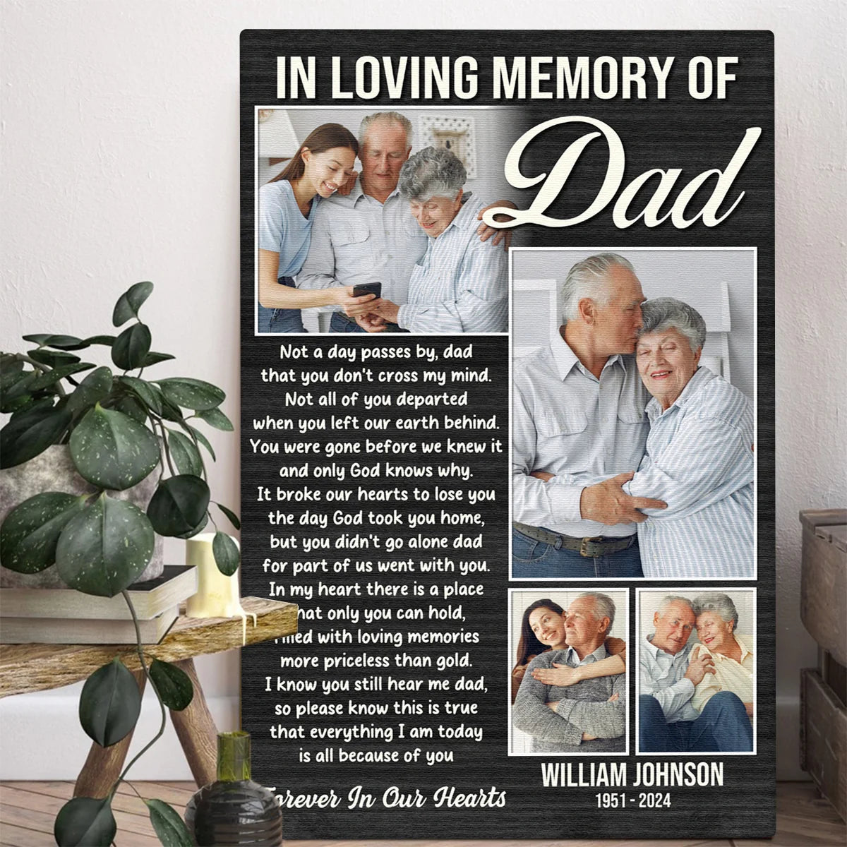 "In Loving Memory Of Dad" Personalized Canvas / Poster - Custom Wall Art Photo Collage Sympathy Gift