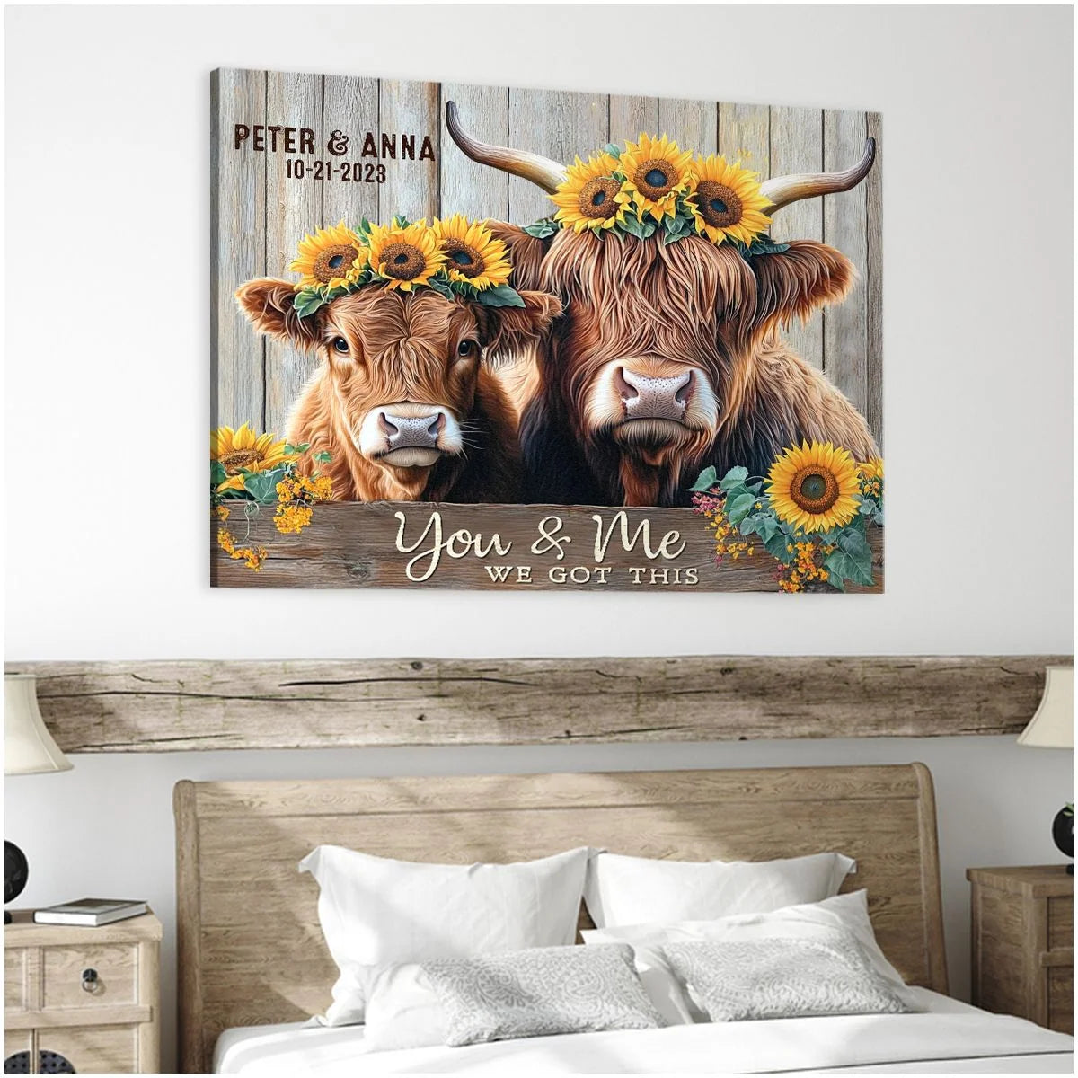 "We Decided On Forever" Personalized Highland Cows Canvas / Poster - Custom Rustic Couples Gift Art for Anniversary & Wedding