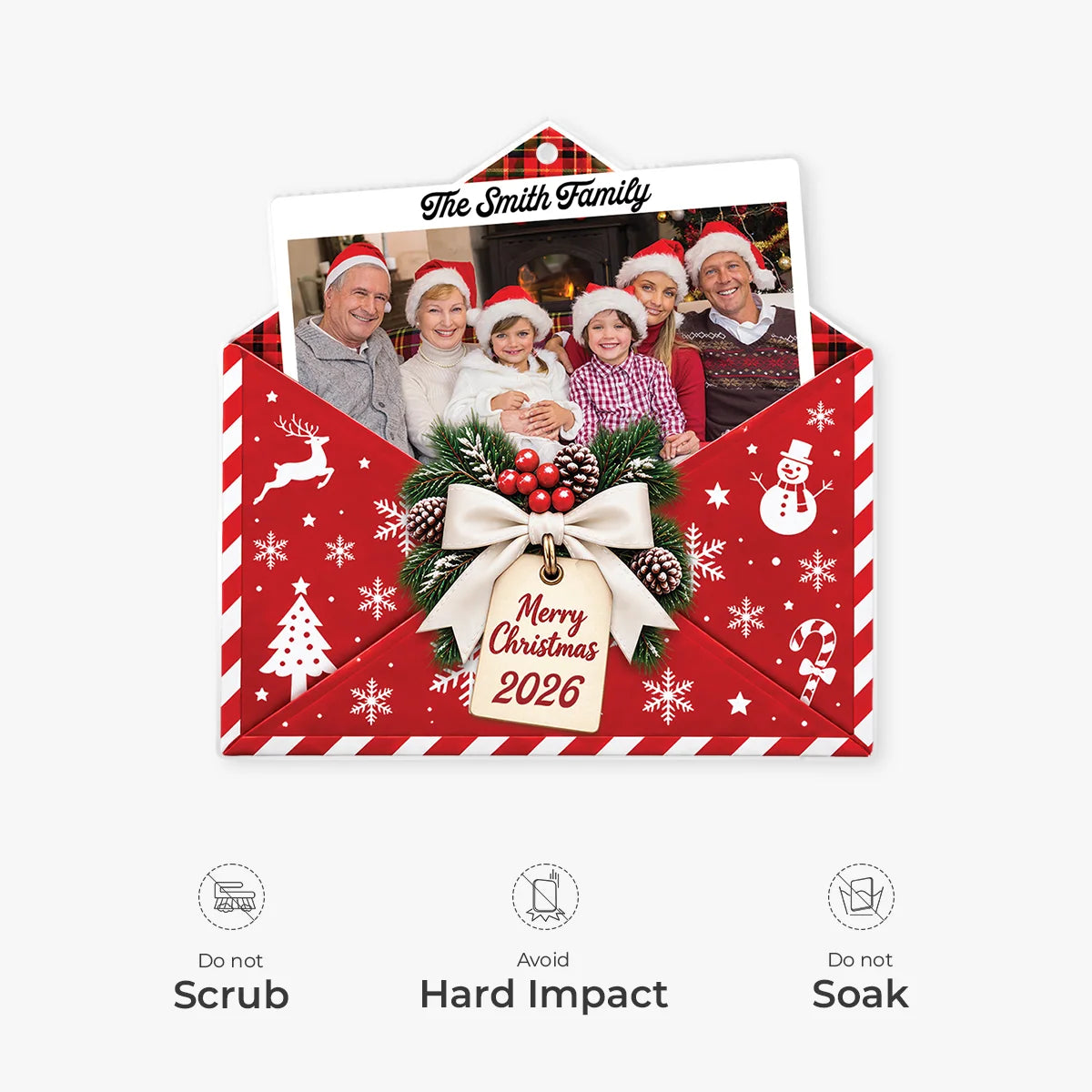 Merry Christmas Envelope Photo Personalized Acrylic Ornament - Holiday Keepsake Gift for Family