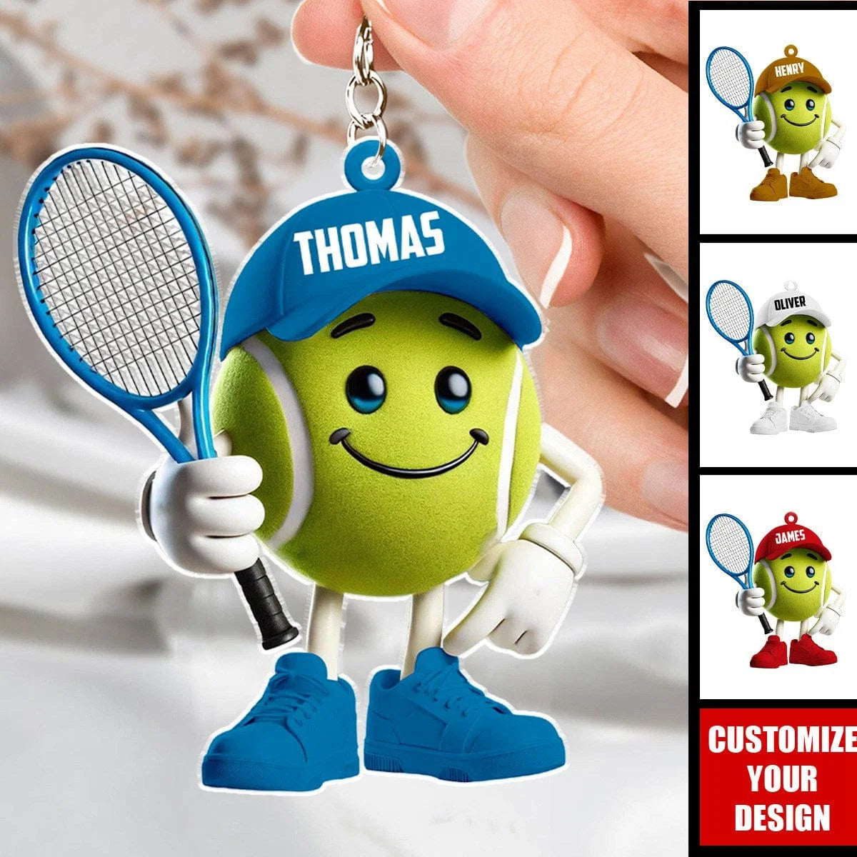 Cute Cartoon Player Personalized Tennis Keychain - Custom Name Acrylic Bag Charm for Tennis Lovers and Players