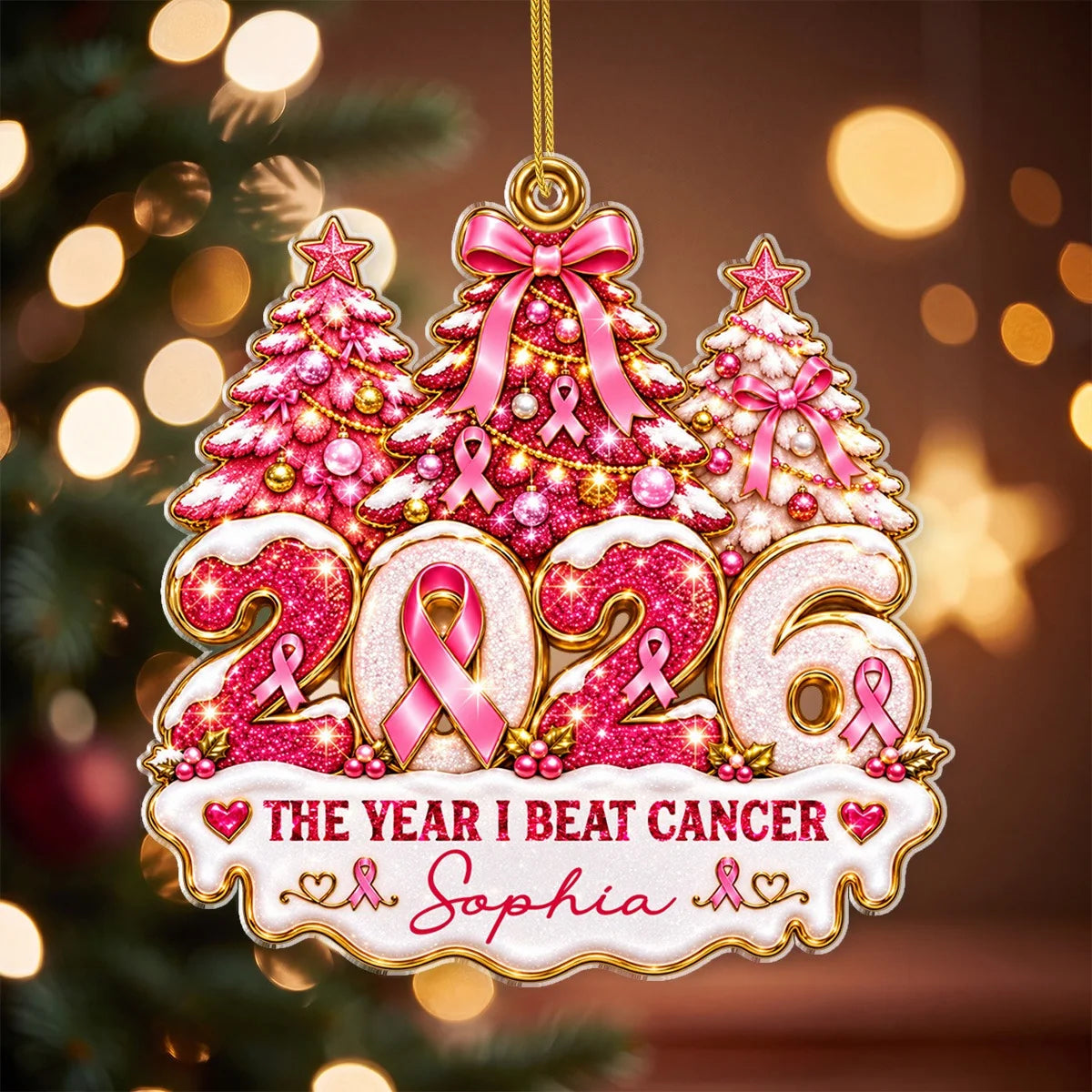 The Year I Beat Cancer Personalized Acrylic Ornament - Custom Christmas Keepsake for Kids