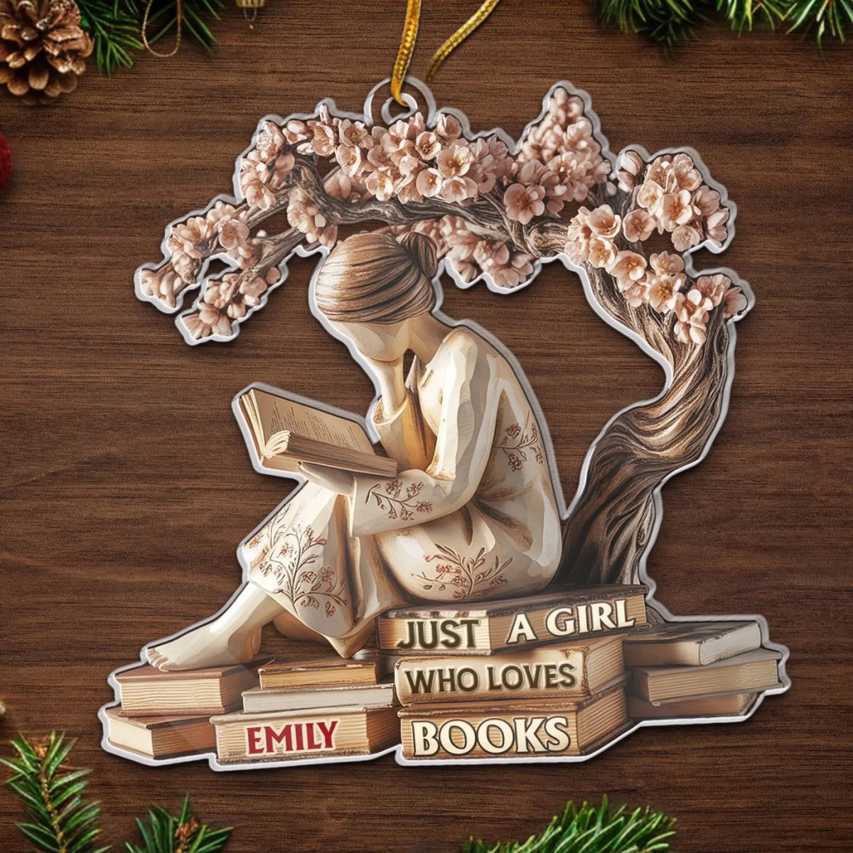 Just A Girl Who Loves Books Personalized Acrylic Ornament - Reader Christmas Keepsake for Book Lovers