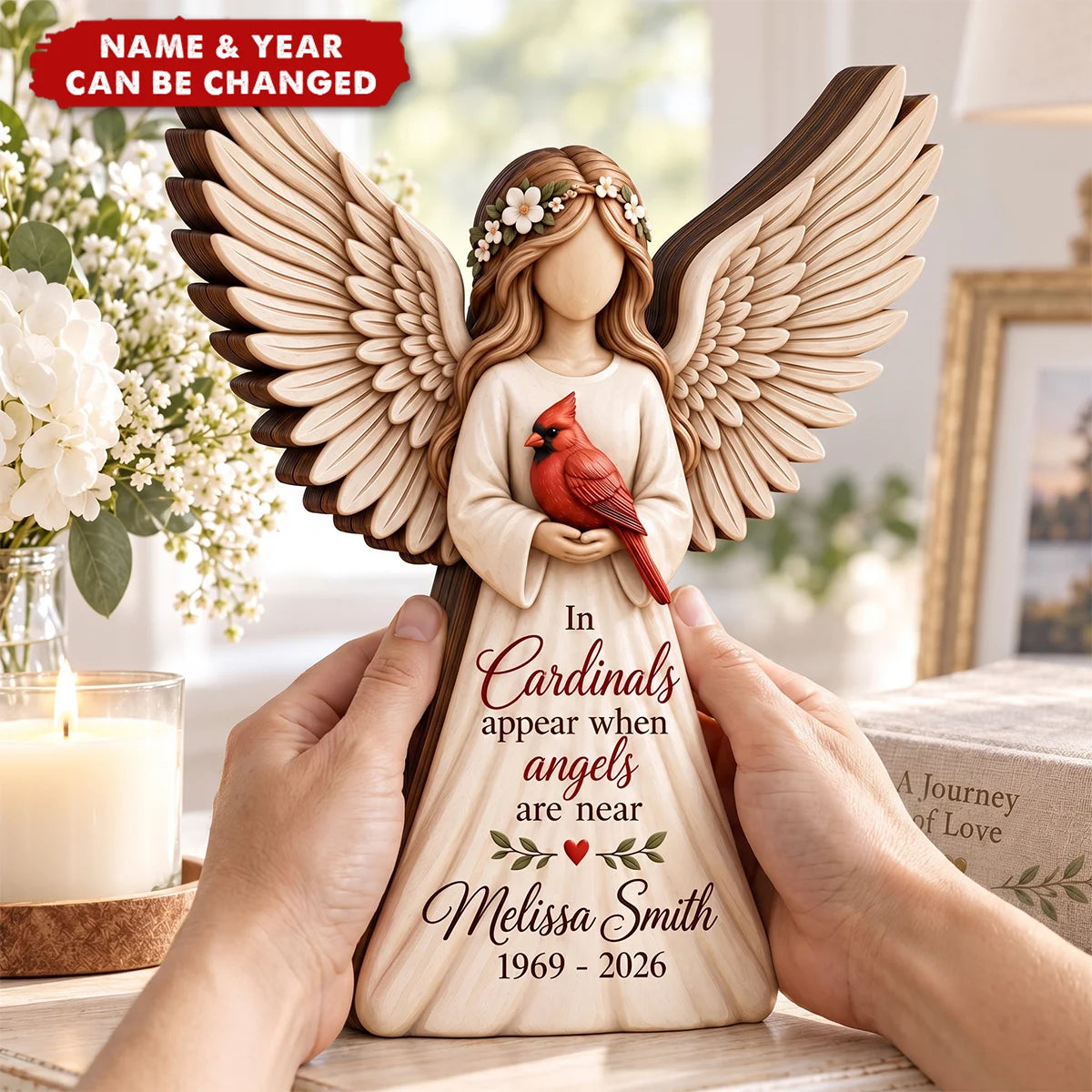 "Cardinals Appear When Angels Are Near" Personalized Wooden Block - Custom Memorial Keepsake Gift