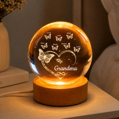 Personalized Grandma Crystal Ball Led Night Light personalization view for Grandma