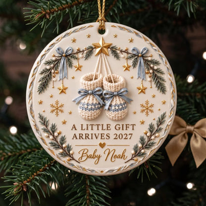 A Little Gift Arrives 2027 Personalized Pregnancy Announcement Ornament - Christmas Keepsake for Expecting Mom
