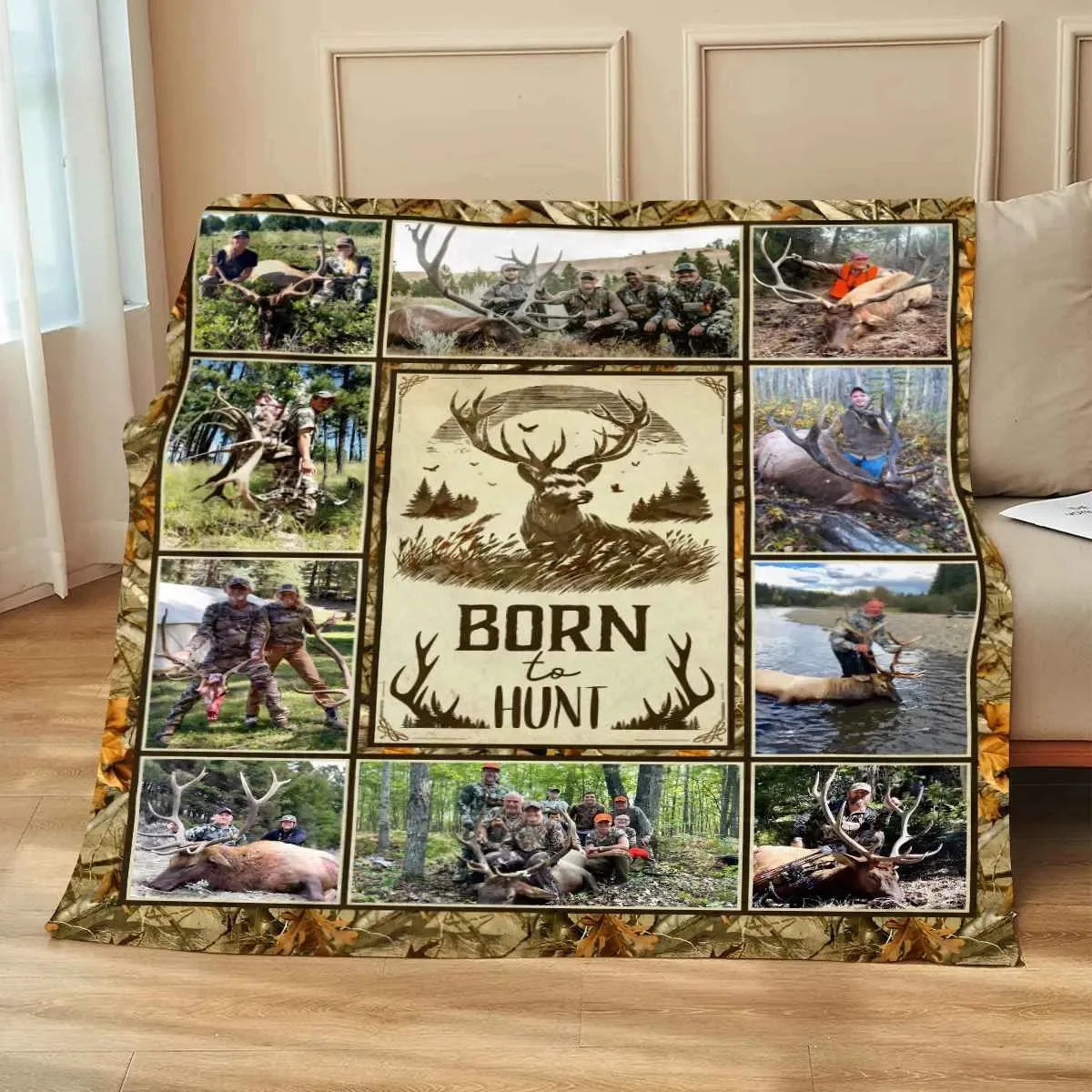 "Life Is Better In The Woods" Personalized Elk Hunting Blanket - Custom Photo Keepsake for Dad Grandpa