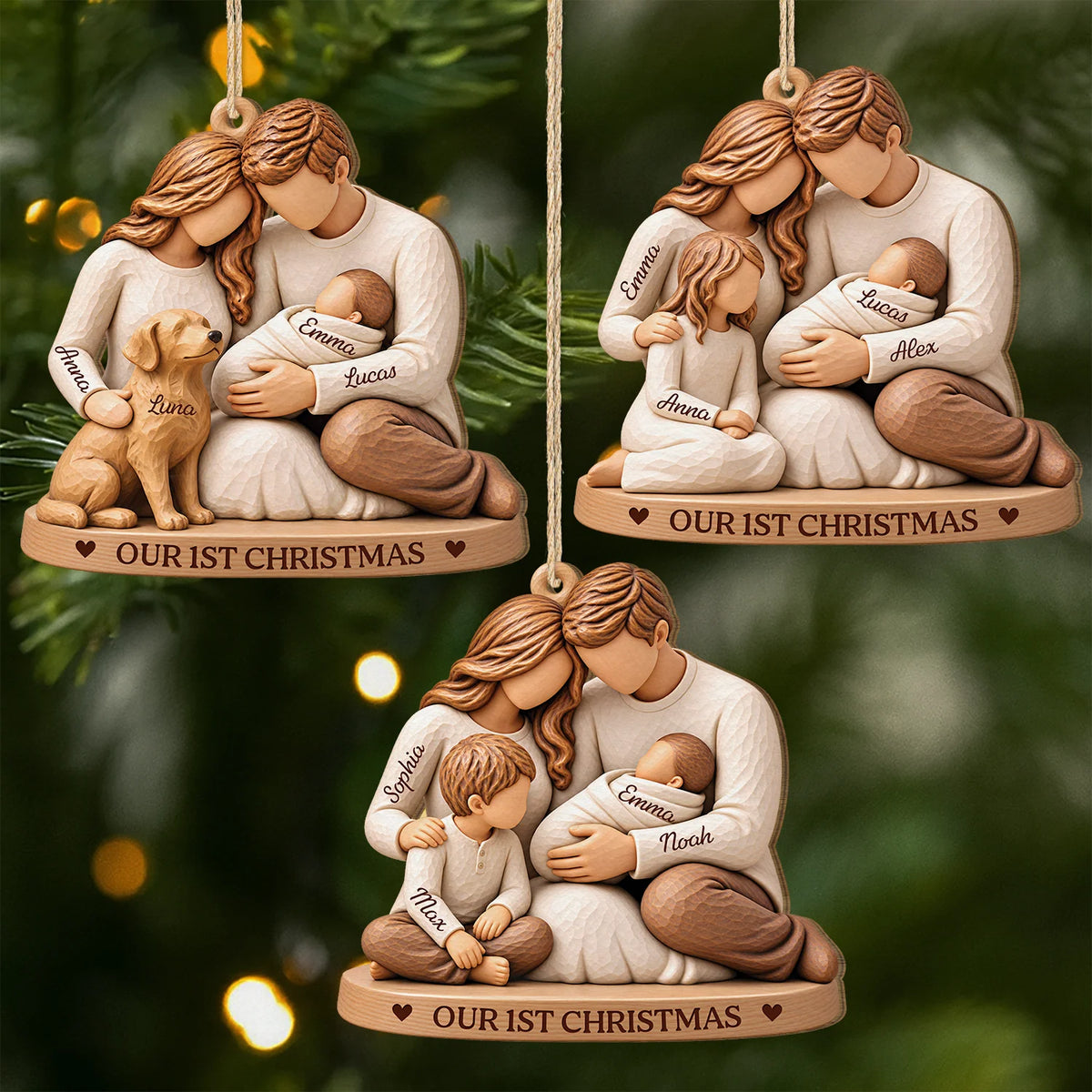 "Our 1st Christmas" Personalized Wooden Ornament - Holiday Keepsake for Family Newborn