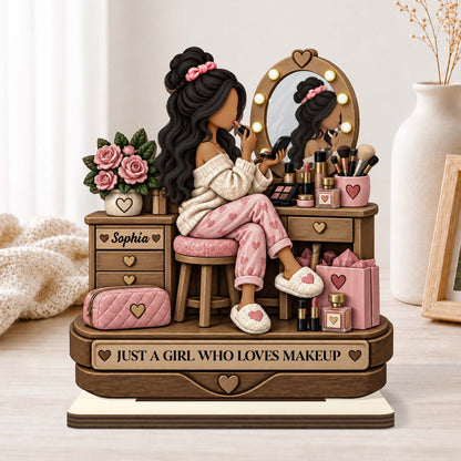 "Just A Girl Who Loves Makeup" Personalized Wooden Plaque - Vanity Decor for Daughter