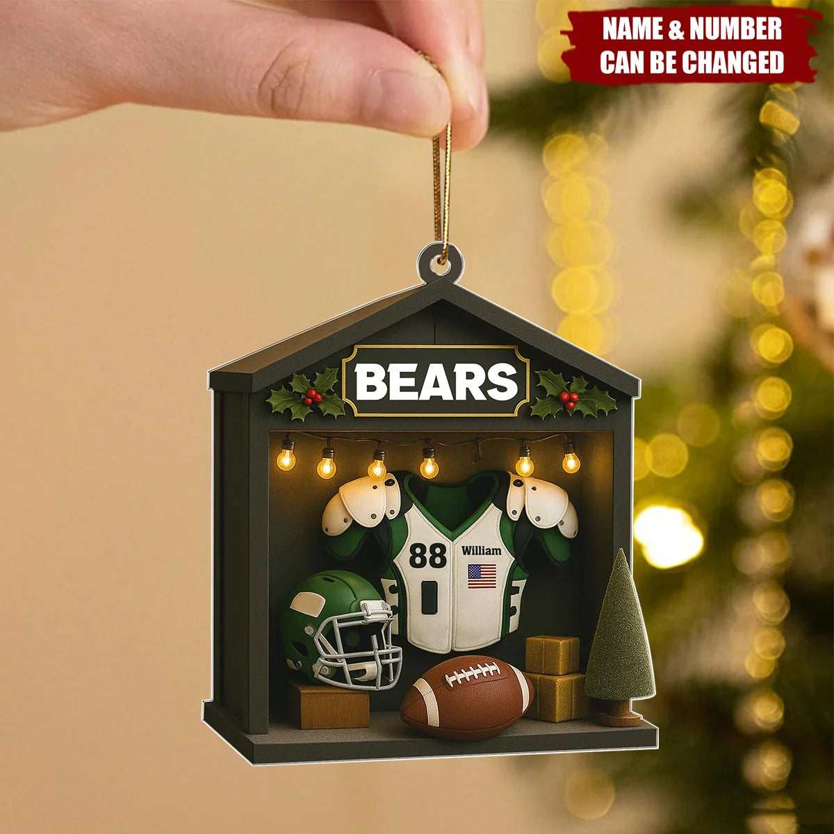 Custom Football Locker Room Acrylic Ornament - Personalized Player Name & Number Gift