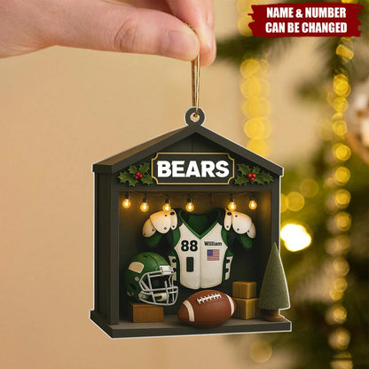 Custom Football Locker Room Acrylic Ornament - Personalized Player Name & Number Gift