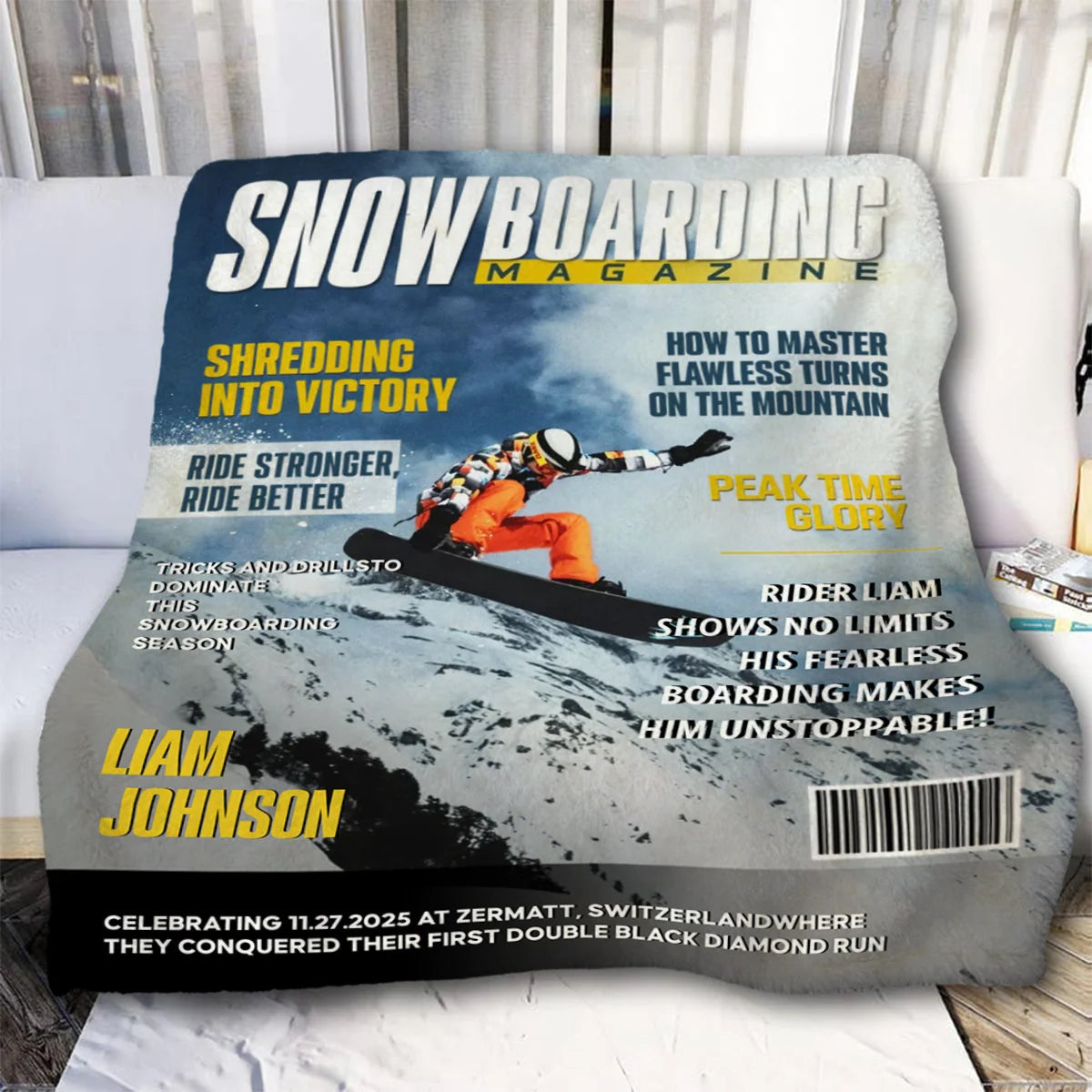 Personalized Snowboarding Photo Blanket - Birthday Gift for Winter Riders
