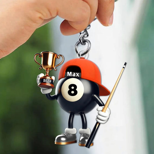 Custom Name Billiard Keychain - Personalized Pool Player Keepsake Gift for Cue Sports Fans