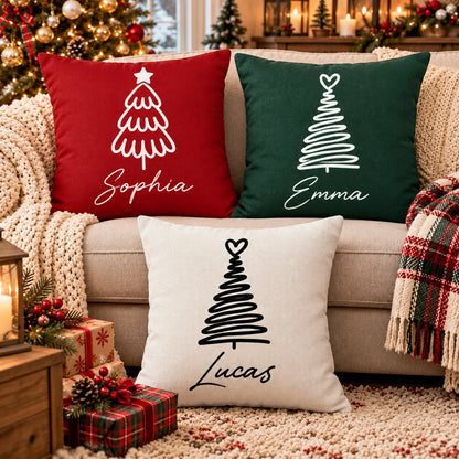 Christmas Tree Line Art Personalized Pillow - Custom Holiday Keepsake Gift for Family