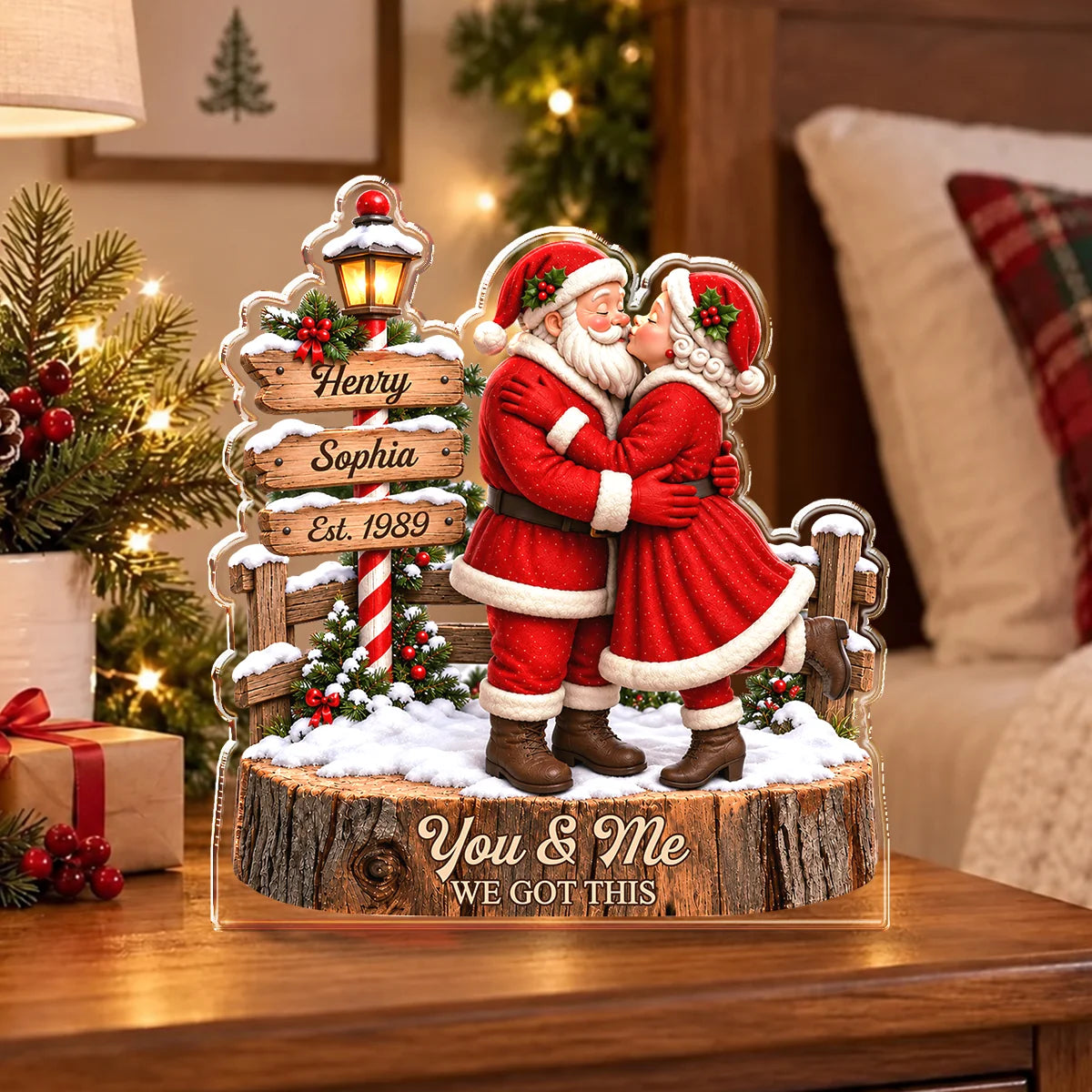 Growing Old Together Personalized Christmas Acrylic Plaque - Custom Santa Couple Keepsake Gift for Wife & Husband