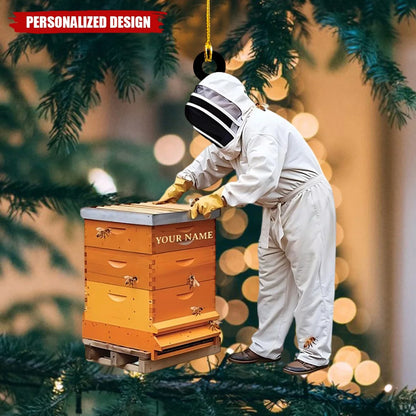 Personalized Beekeeper Acrylic Ornament - Custom Honeybee Hive Hanging Keepsake Gift