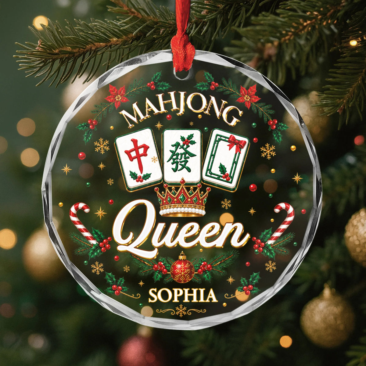 Mahjong Queen Personalized Glass Ornament - Custom Holiday Keepsake Gift for Her
