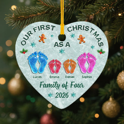 "Our First Christmas As A Family" Personalized Ceramic Ornament - Holiday Keepsake for Family