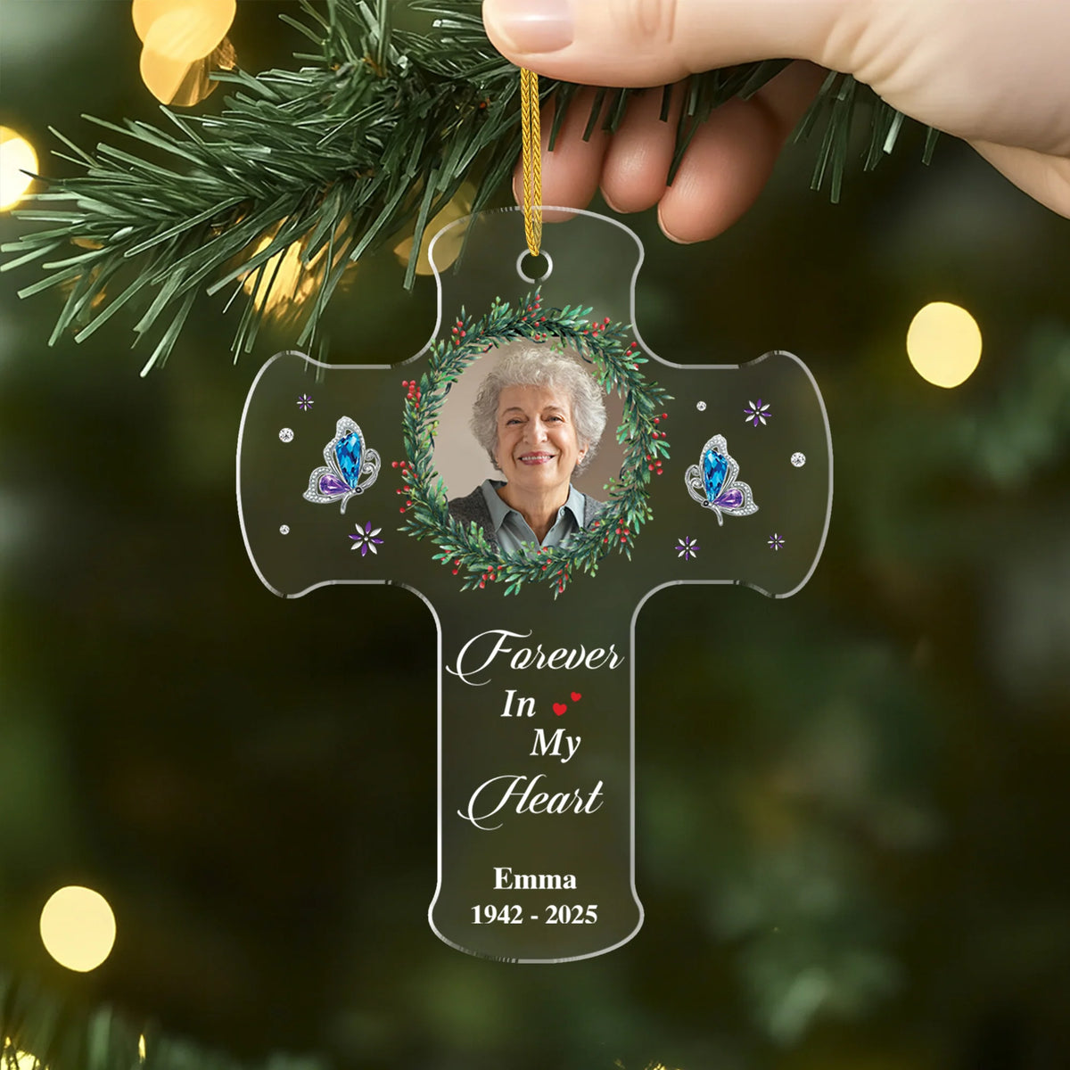 I'm Always With You Personalized Cross Memorial Ornament with Photo - In Loving Memory Keepsake for Mom Dad